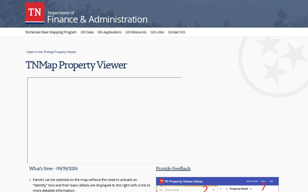 Tennessee street directory map search guidance for partial searches, parcel selection, and layers