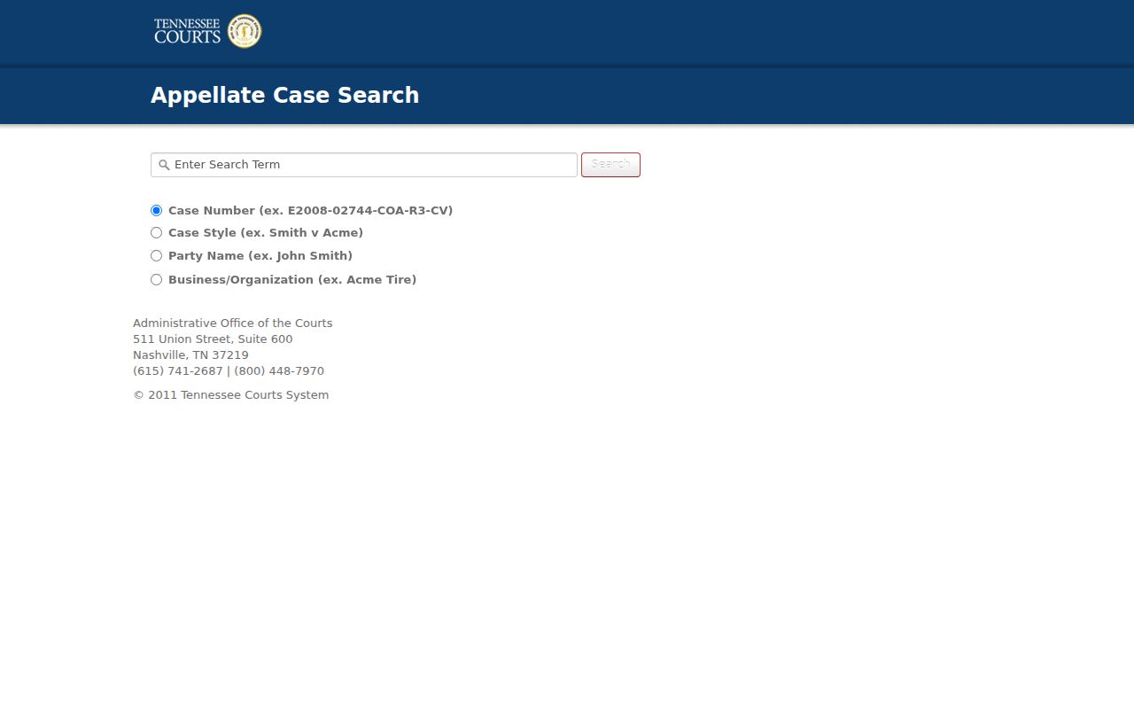 Tennessee resident lookup screenshot of the appellate court search fields