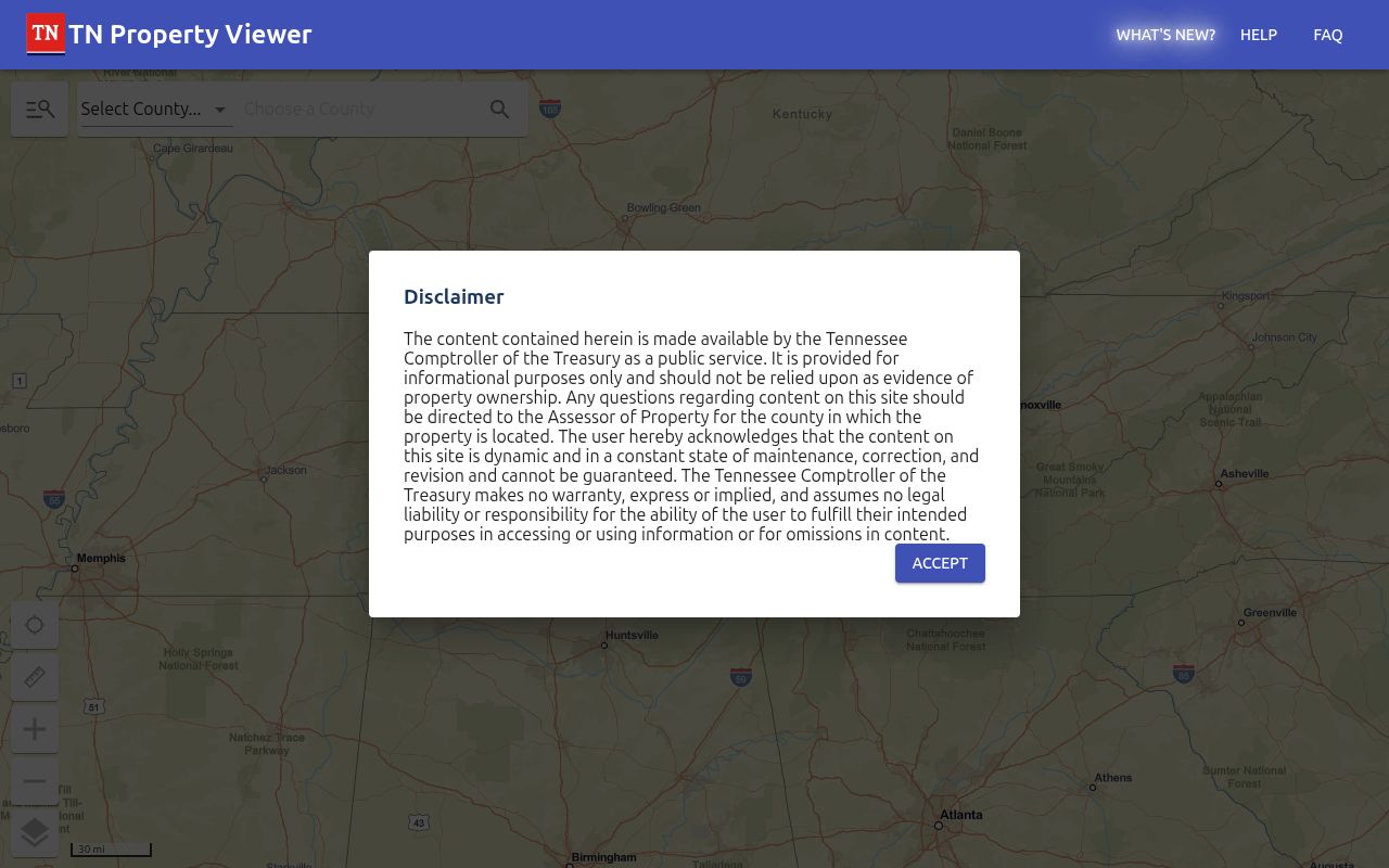 Tennessee neighbors parcel viewer showing mapped property and selection controls